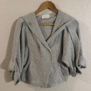 M.o.l. Knits Cotton Angora Blend Grey Cropped Chunky Knit Cardigan Sweater